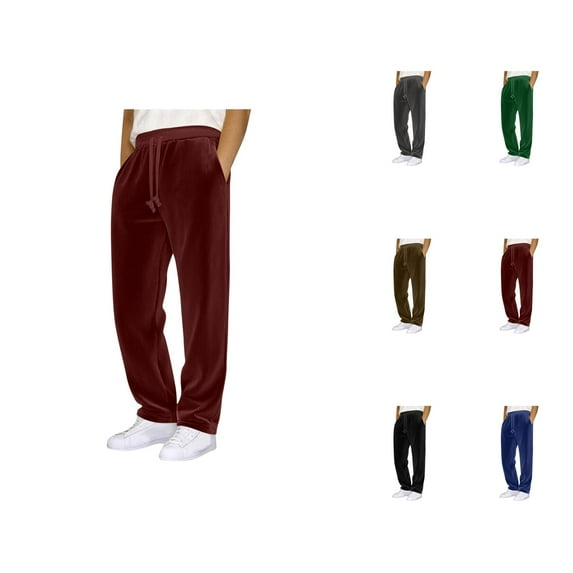 Corduroy Pants for Men 2025 Solid Color Drawstring Elastic Waist Flared Casual Pants with Pockets Trousers