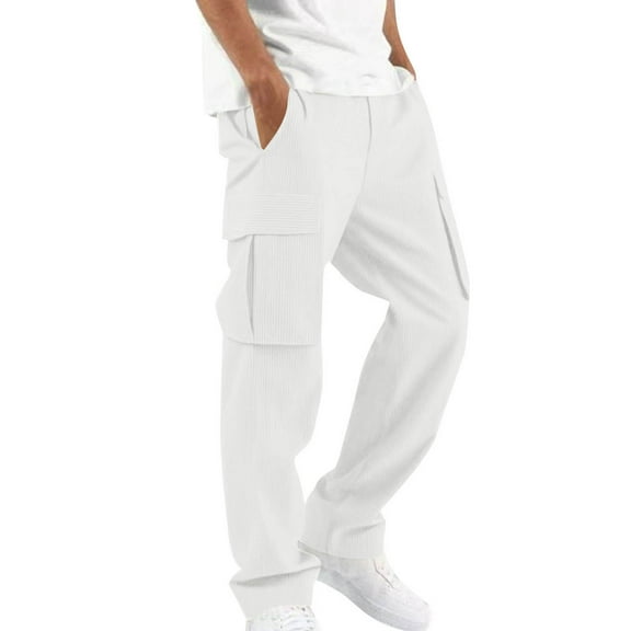 Corduroy Pants for Men Casual Cargo Pants Elastic Waist Soft Comfy Work Scrub Pants with Pockets,S-3XL