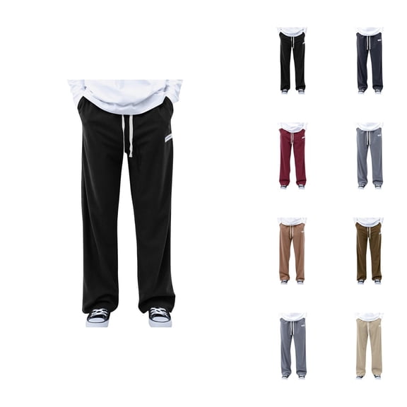 Corduroy Pants for Men Elastic Waist Drawstring Straight Leg Wide Leg Long Casual Pants with Pockets Trousers