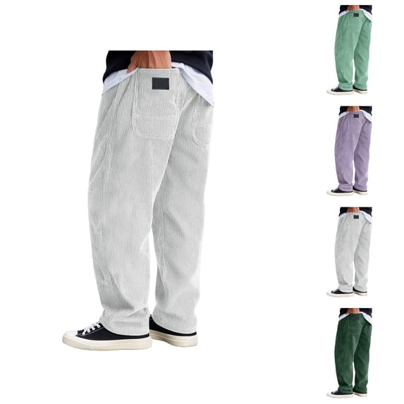 Corduroy Pants for Men 2025 Fall Winter Drawstring Elastic Waist Loose Casual Baggy Pants with Pockets Trousers