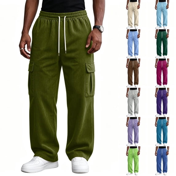 Corduroy Pants for Men Relaxed Fit Wide Leg Travel Trousers Streetwear Casual Long Pants