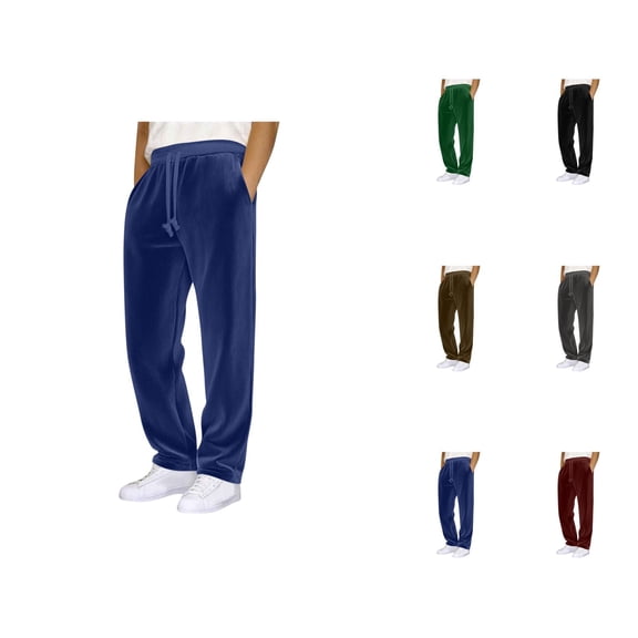 Corduroy Pants for Men Solid Color Elastic Waist Drawstring Flared Casual Pants with Pockets Trousers