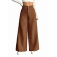 thumbnail image 1 of Corduroy Pants for Women Casual High Waisted One Buttoned Stretchy Loose Fit Wide Leg Pants with Pockets Light Brown S, 1 of 9
