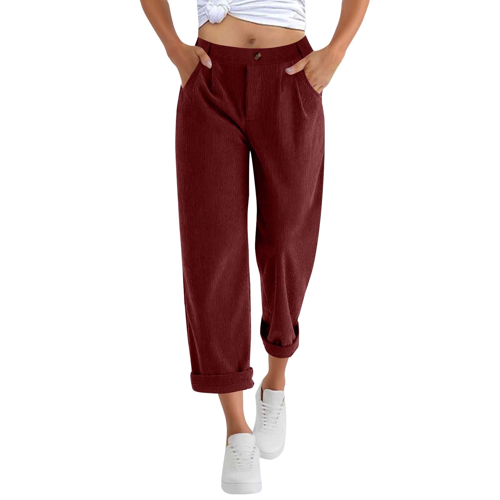 Corduroy Pocket High-waist Solid Color Straight Casual Pants