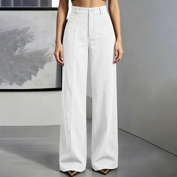 Corduroy Pants for Women High Waist Wide Leg Jeans Straight Leg Trousers Oversized Baggy Pants with Pocket
