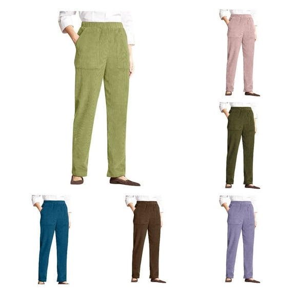 Corduroy Pants for Women ,Owordtank Casual Elastic Waist Straight Leg Pants with Pockets