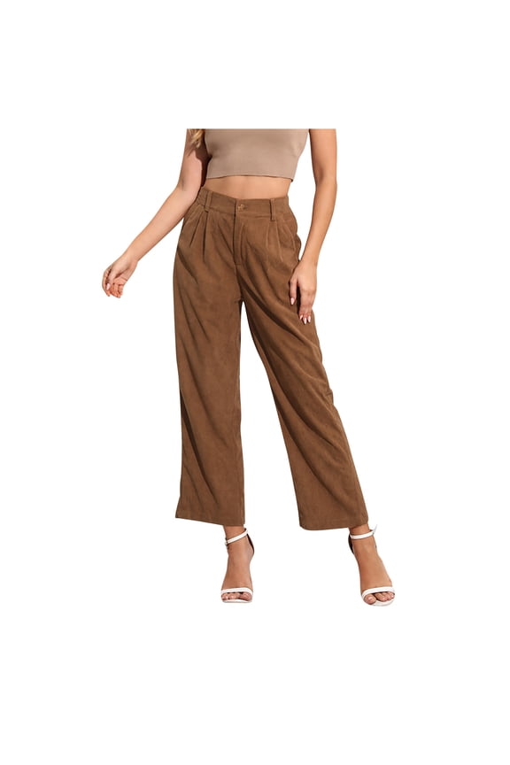 Corduroy Pants for Women Soft Comfortable Dressy Pants High Waist Button Straight Cropped Pants Looose Casual Trouser