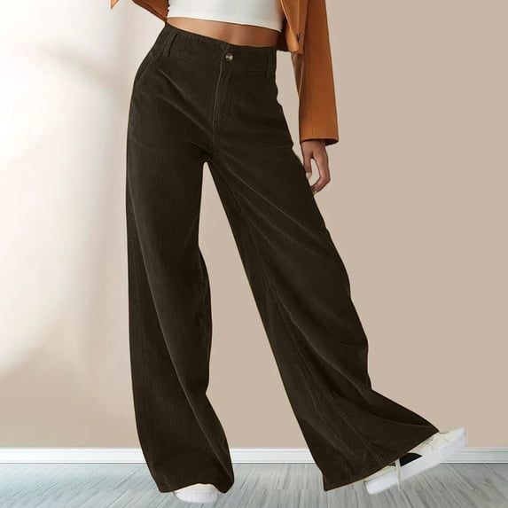 Corduroy Pants for Women Wide Leg High Rise Trousers Textured Ribbed Bottoms Classic Pockets Fall Winter Streetwear Outfits
