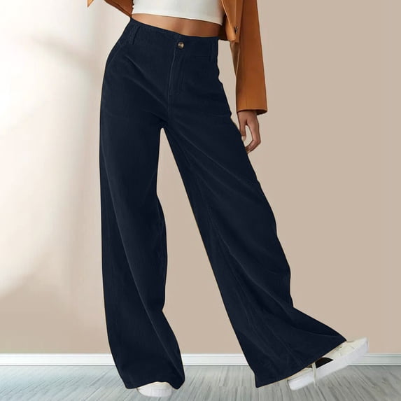 Corduroy Pants for Women Wide Leg High Rise Trousers Textured Ribbed Bottoms Classic Pockets Fall Winter Streetwear Outfits