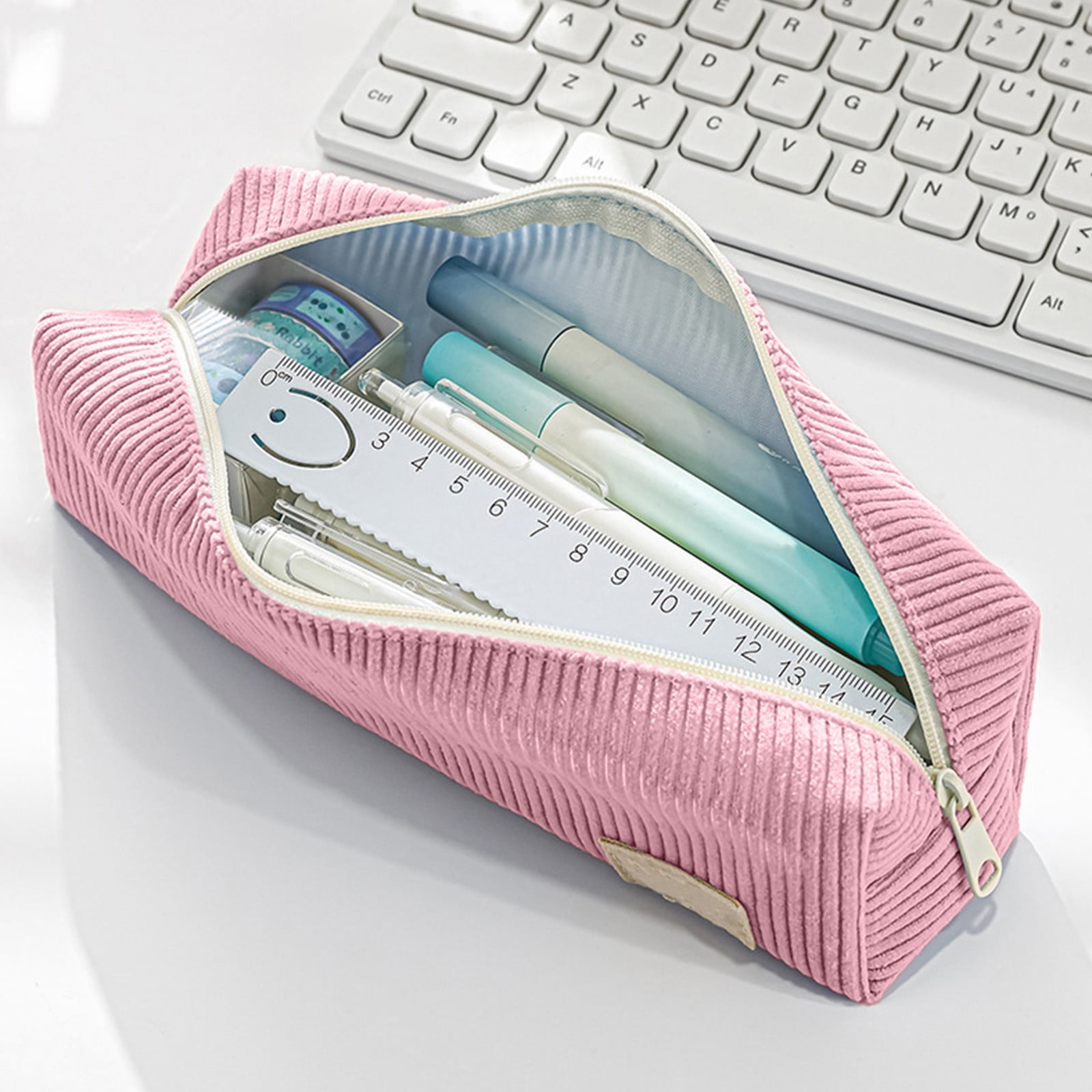 Corduroy Pencil Case 8.5 Inch Pen Pouch with Zipper, Vintage Stationery ...