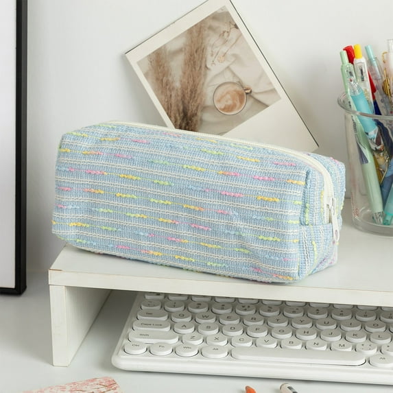 Corduroy Pencil Case | Vintage Fabric Stationery Pouch | Solid Color Zippered Bag for Office & Art Supplies | Large Capacity Storage Organizer | 20x7x8cm | Polyester | Pink, Blue, Green, White