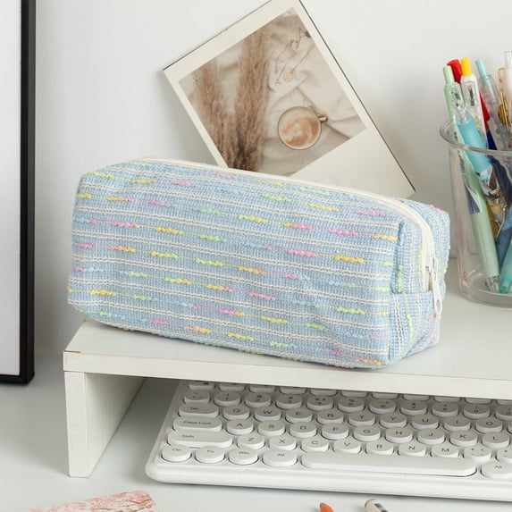 Corduroy Pencil Case, Vintage Stationery Pouch, Solid Color Fabric Pencil Bag, Large Capacity Pen Organizer, Smooth Zipper Closure, Portable Desk Organizer, Durable Storage