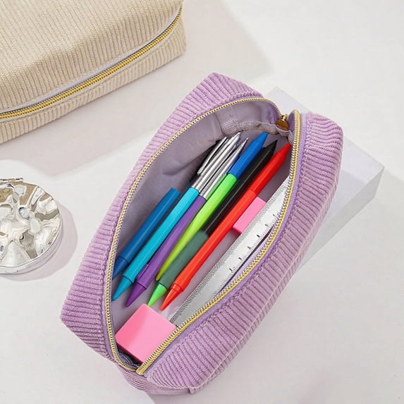 Corduroy Pencil Pouch with Large Capacity, Soft Zipper Pen Case for Travel and Office, Versatile Storage Bag for Makeup and Stationery, 7.1x3.0x4.1 Inch.