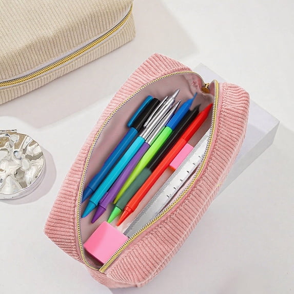 Corduroy Pencil Pouch with Large Capacity, Soft Zipper Pen Case for Travel and Office, Versatile Storage Bag for Makeup and Stationery, 7.1x3.0x4.1 Inch.