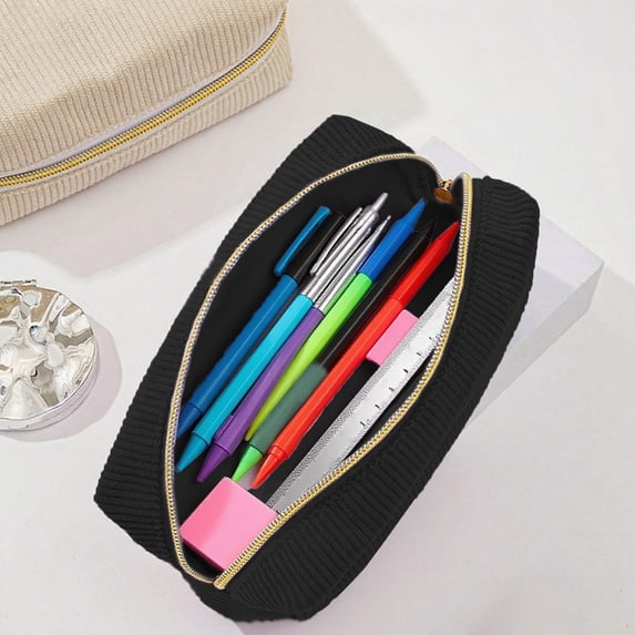 Corduroy Pencil Pouch with Large Capacity, Soft Zipper Pen Case for Travel and Office, Versatile Storage Bag for Makeup and Stationery, 7.1x3.0x4.1 Inch.