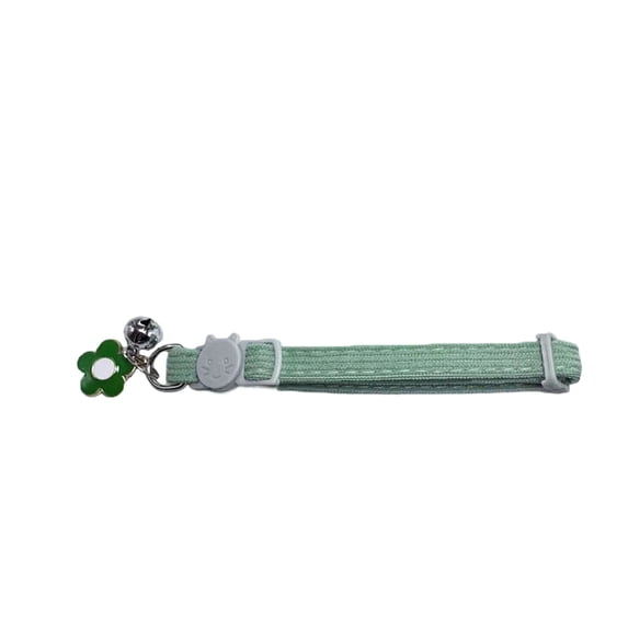 Corduroy Pet Collar with Bell and Flower Pendant, Adjustable Safety Buckle Neck Strap for Dogs and Cats, Light Green