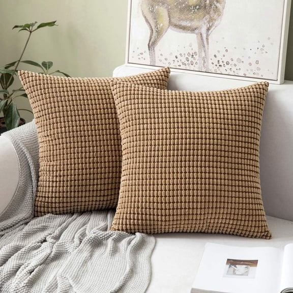 Corduroy Pillow Covers (Pack of 2, 18 x 18 Inch, Brown) - Super Soft