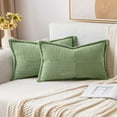 thumbnail image 1 of Corduroy Pillow Covers with Splicing Set of 2 Super Soft Boho Striped Pillow Covers Broadside Decorative Textured Throw Pillows for Spring Couch Cushion Livingroom 12x20 inch, Sage Green, 1 of 12