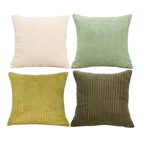 Corduroy Pillow Covers, Square Pillow Covers, 18X18 In, Green Earth Tone Palette, Textured Ribbed Finish, Living Room Decor, Couch Seating, 4 Pc