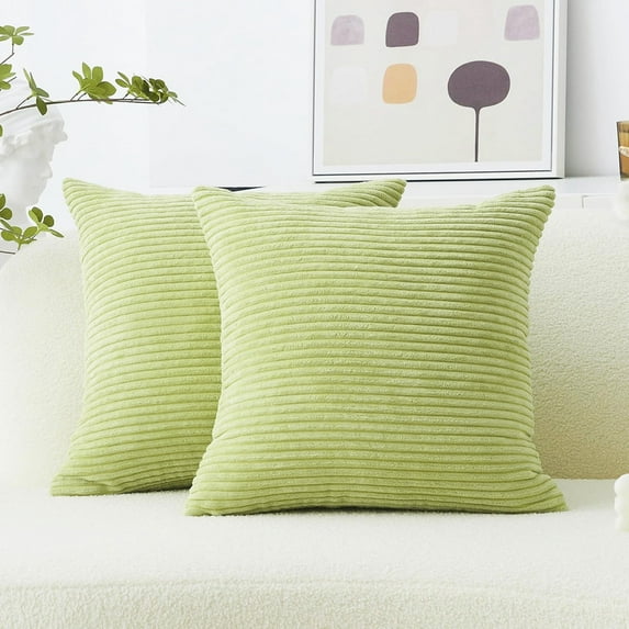 Corduroy Pillow Covers Striped Decorative Throw Pillow Covers Cushion Case with Hidden Zipper for Home Couch/Bedroom Decor, Soft Cozy Solid Rectangular, 2 Pieces (22"x22", Green)