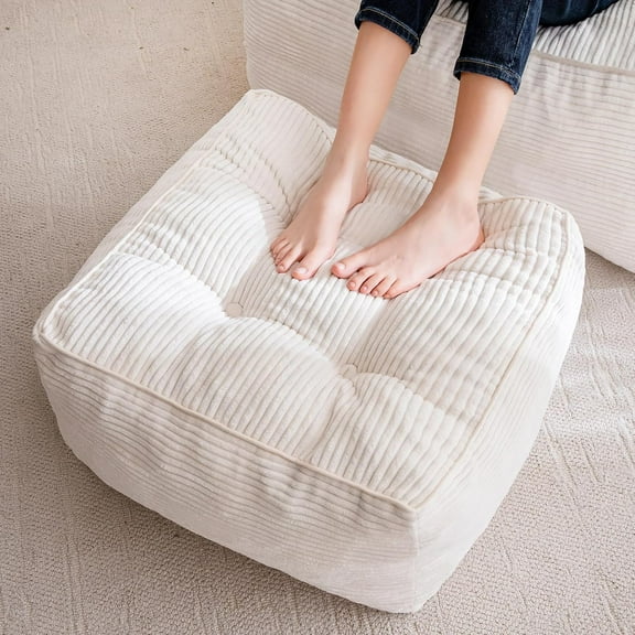 Corduroy Poufs with Foam Chunk Filling, Furry and Fluffy Pouf Foot Stool Storage Ottoman, Floor Poufs Foot Rest for Living Room