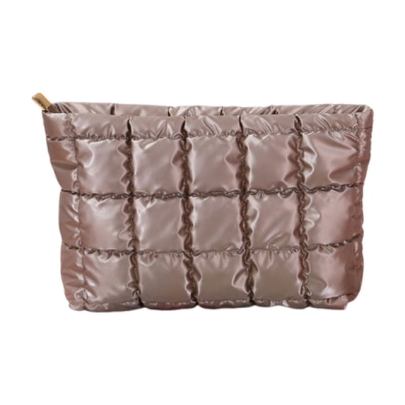 Corduroy Quilted Cosmetic Pouch, Portable Zipper Makeup and Travel Storage Bag, 9.84 x 2.36 x 6.50 in, Brown