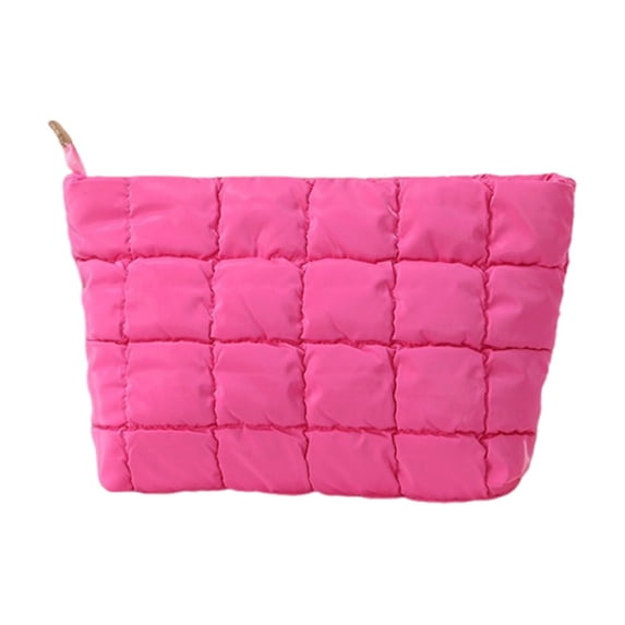 Corduroy Quilted Cosmetic Pouch, Portable Zipper Makeup and Travel Storage Bag, 9.84 x 2.36 x 6.50 in, Hot Pink