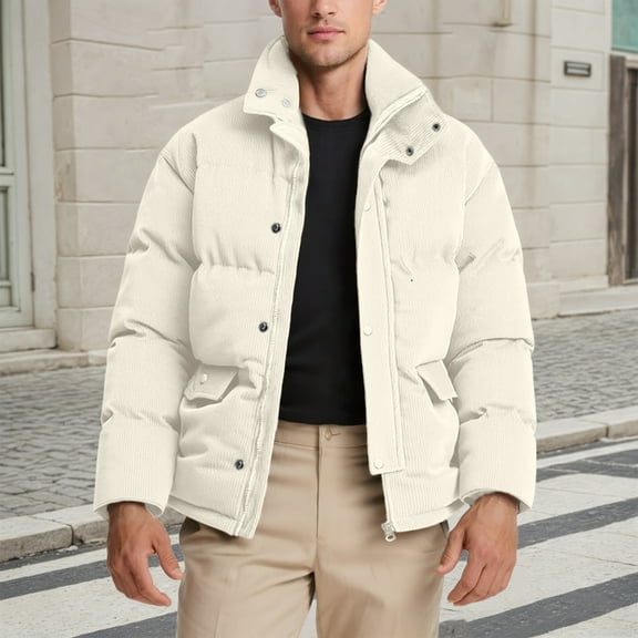 Corduroy Quilted Jacket Stand Collar Winter Warm Coat (Khaki XXXXXL)