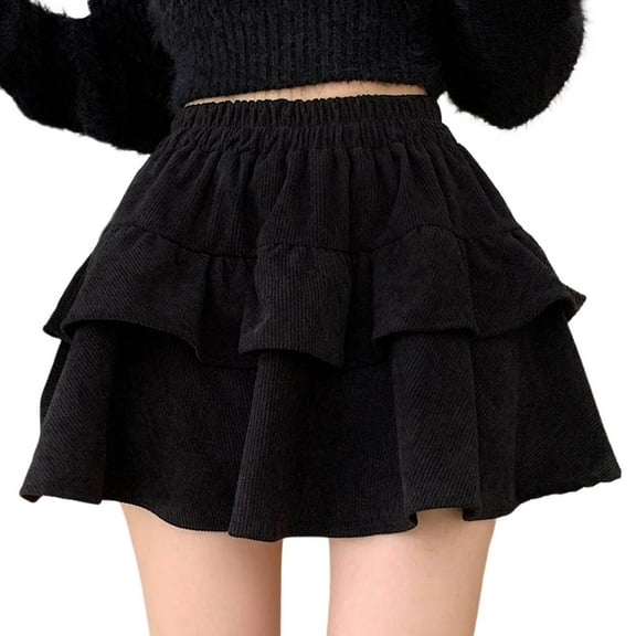 Corduroy Ruffle Skirt Women Bubble Skirt Y2k Mini Skirt with Shorts Puffy Skirt Preppy Clothes Fall Aesthetic