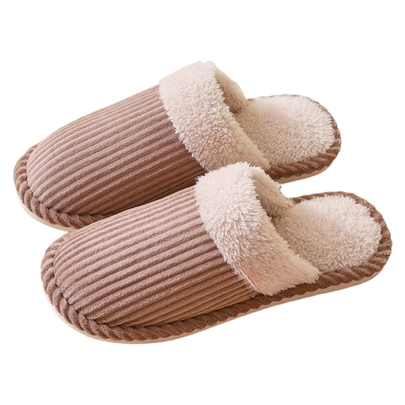 Corduroy Scuff Slippers for Women Men Casual Plush Lined Bedroom Indoor Lightweight Slip on House Shoes Coffee Size 9
