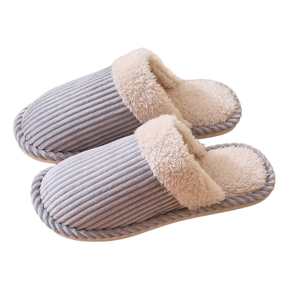 Corduroy Scuff Slippers for Women Men Casual Plush Lined Bedroom Indoor Lightweight Slip on House Shoes Grey Size 8