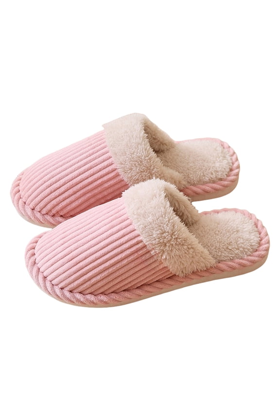 Corduroy Scuff Slippers for Women Men Casual Plush Lined Bedroom Indoor Lightweight Slip on House Shoes Pink Size 8