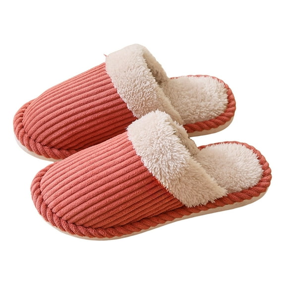 Corduroy Scuff Slippers for Women Men Casual Plush Lined Bedroom Indoor Lightweight Slip on House Shoes Watermelon Red Size 6