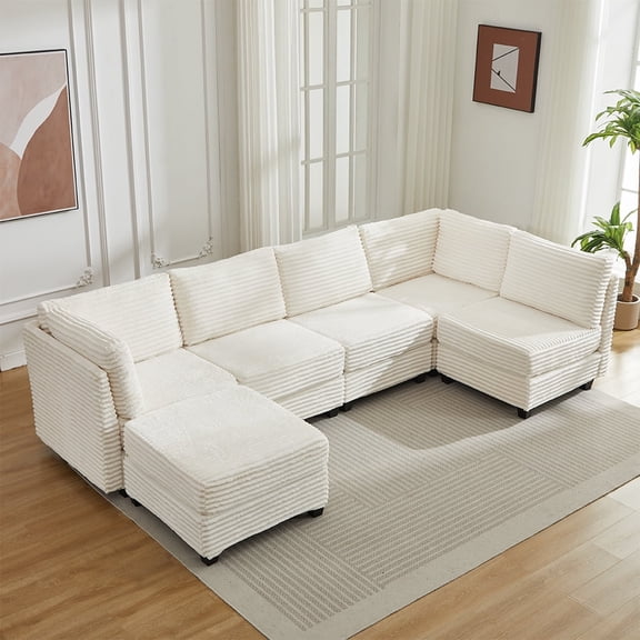 Corduroy Sectional Couch with Storage, U Shaped Sectional Sofa with Ottoman, Modular Sectional Couches for Living Room