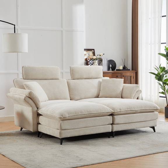 Corduroy Sectional With - 4 Comfy Couch For Living Room (beige Deep Seat 85.8'' Room, Apartment