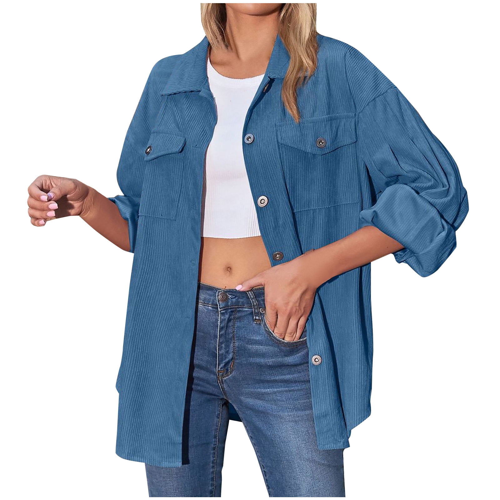 Corduroy Shacket Button Down Shirt Jackets for Women Casual Long Sleeve ...