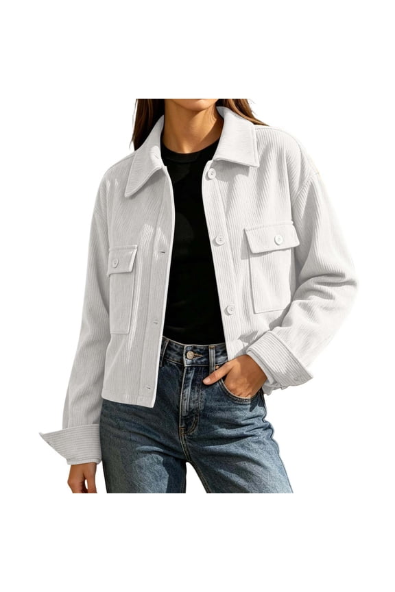Corduroy Shacket Jacket for Women Fall Fashion Cropped Button Down Coats with Pockets