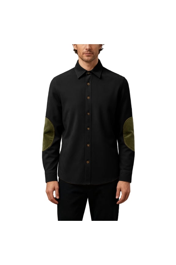 Corduroy Shirt Men Casual Long Sleeve Button Down Shirt Spring Spring Lapel Shirt Jacket Elbow Patches Fashion Lapel Shacket with Pocket OIOLOYJM Black M