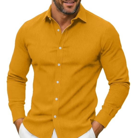 Corduroy Shirt Men Casual Solid Button Down Long Sleeve Dress Shirt Classic Collared Jackets Spring Regular Fit Business Shacket OIOLOYJM Orange 3XL