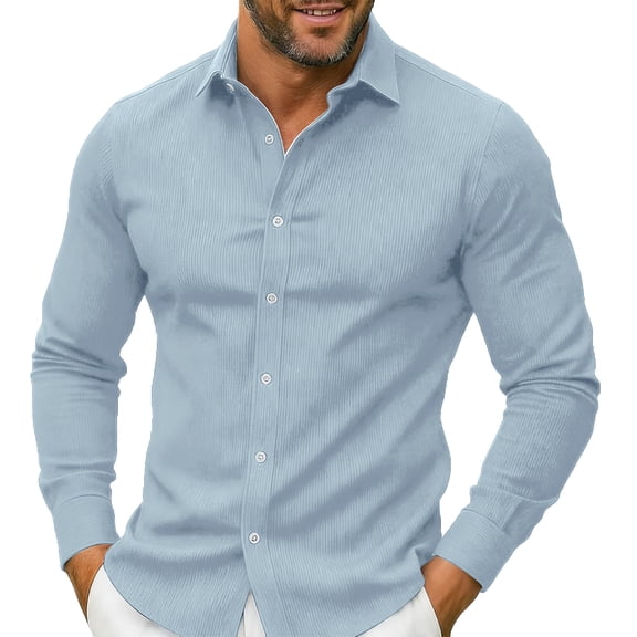 Corduroy Shirt Men Casual Solid Button Down Long Sleeve Dress Shirt Classic Collared Jackets 2026 Spring Regular Fit Ribbed Shacket OIOLOYJM Light Blue 3XL