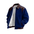 thumbnail image 1 of Corduroy Shirt Men Casual Zip Up Flannel Shirt Shackets Long Sleeve Collared Vintage Jackets with Pockets Dark Blue 2XL, 1 of 4