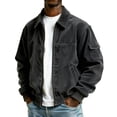 thumbnail image 1 of Corduroy Shirt Men Casual Zip Up Flannel Shirt Shackets Long Sleeve Collared Vintage Jackets with Pockets Dark Gray L, 1 of 4