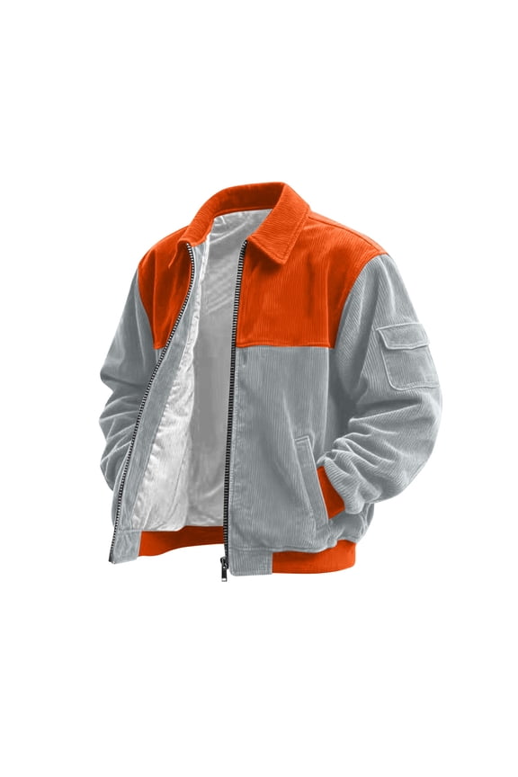 Corduroy Shirt Men Casual Zip Up Flannel Shirt Shackets Long Sleeve Collared Vintage Jackets with Pockets Orange L