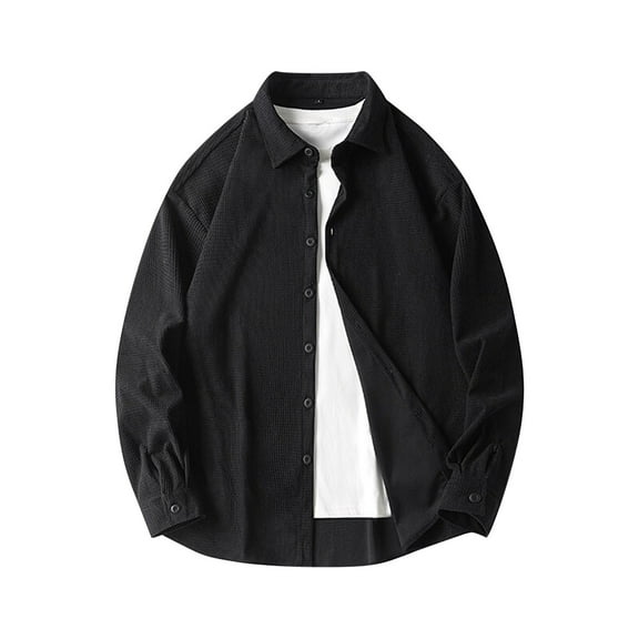Corduroy-Shirts for Men Long Sleeve Button-Down Collared Shackets Tops Mens Casual Solid Color Comfortable Lapel Going-Out Work Tshirts Shirt