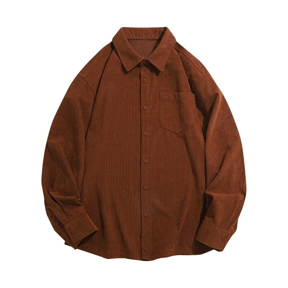 Corduroy-Shirts for Men M-4XL Big & Tall with Pocket Long Sleeve Tshirts Shirt Plus Size Button-Down Collared Solid Lapel Tees Tops