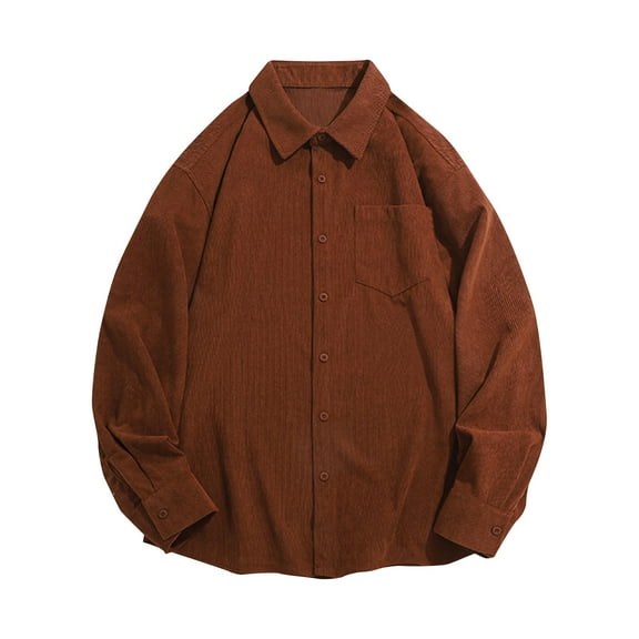 Corduroy-Shirts for Men M-4XL Big & Tall with Pocket Long Sleeve Tshirts Shirt Plus Size Button-Down Collared Solid Lapel Tees Tops