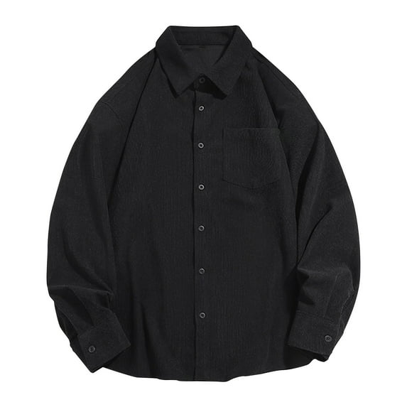 Corduroy-Shirts for Men M-4XL Big & Tall with Pocket Long Sleeve Tshirts Shirt Plus Size Button-Down Collared Solid Lapel Tees Tops