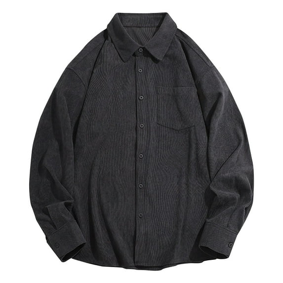 Corduroy-Shirts for Men M-4XL Big & Tall with Pocket Long Sleeve Tshirts Shirt Plus Size Button-Down Collared Solid Lapel Tees Tops