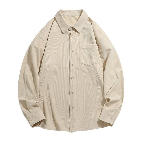 Corduroy-Shirts for Men M-4XL Big & Tall with Pocket Long Sleeve Tshirts Shirt Plus Size Button-Down Collared Solid Lapel Tees Tops