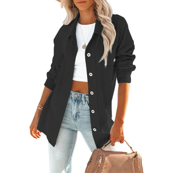 Corduroy Shirts for Women Vintage Trendy Long Sleeve Button Down Cardigan Open Front Flowy Jackets